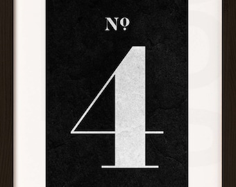 Number Print. 4. FOUR. Modern Typography. Minimalist Wall Decor. High Resolution Poster. Digital Download