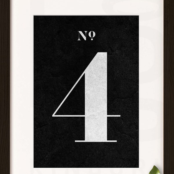 Number Print. 4. FOUR. Modern Typography. Minimalist Wall Decor. High Resolution Poster. Digital Download