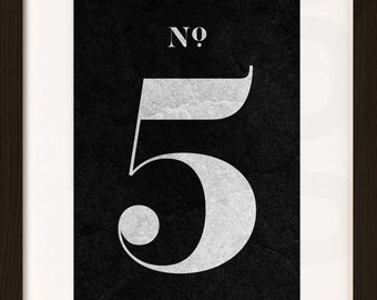 Number Print. 5. FIVE. Modern Typography. Minimalist Wall Decor. High Resolution Poster. Digital Download