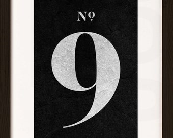 Number Print. 9. NINE. Modern Typography. Minimalist Wall Decor. High Resolution Poster. Digital Download