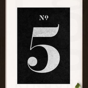 Impresión de números. 5. CINCO. Tipografía moderna. Decoración minimalista de paredes. Cartel de alta resolución. Descarga digital