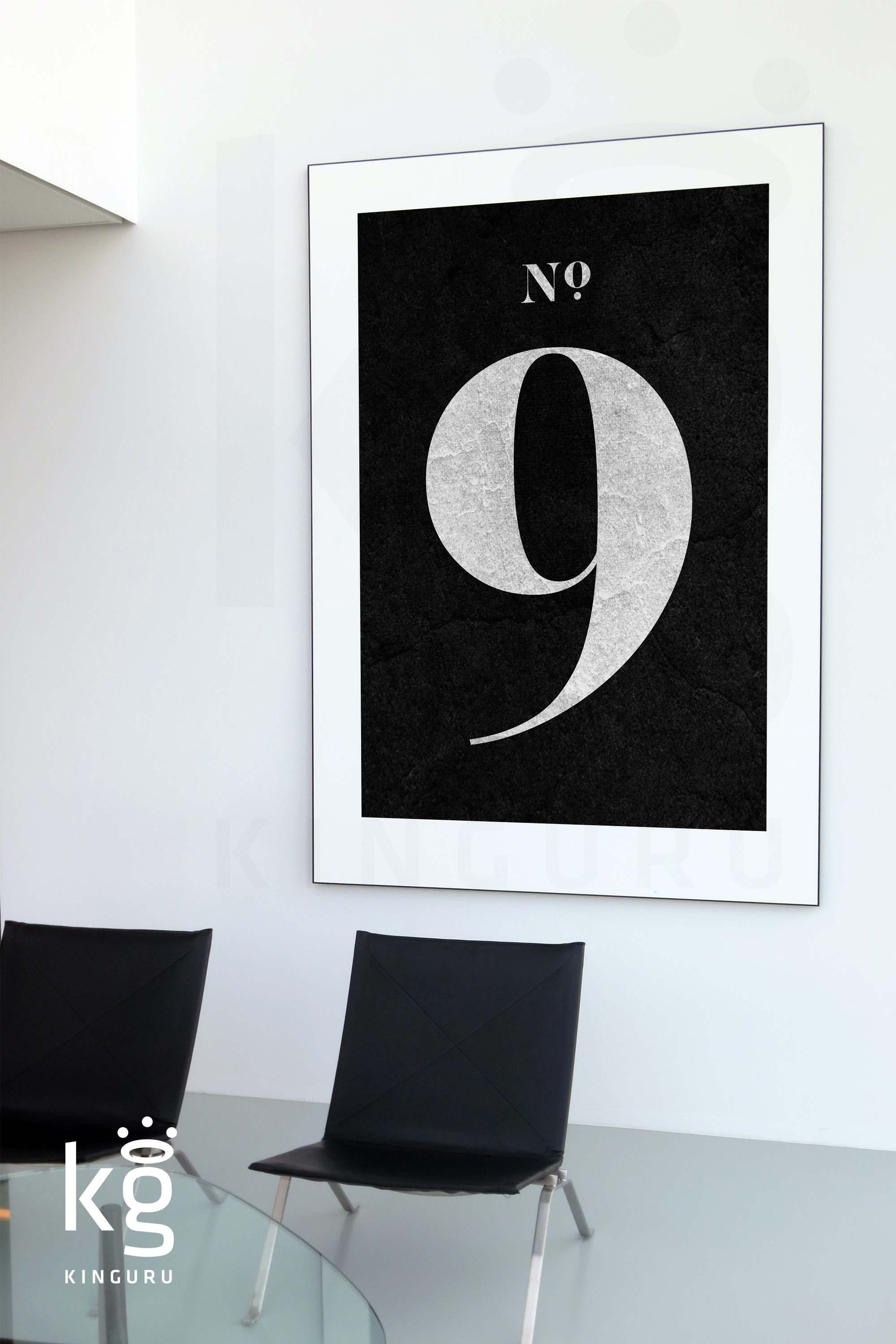 Number Print. 9. NINE. Modern Typography. Minimalist Wall Decor