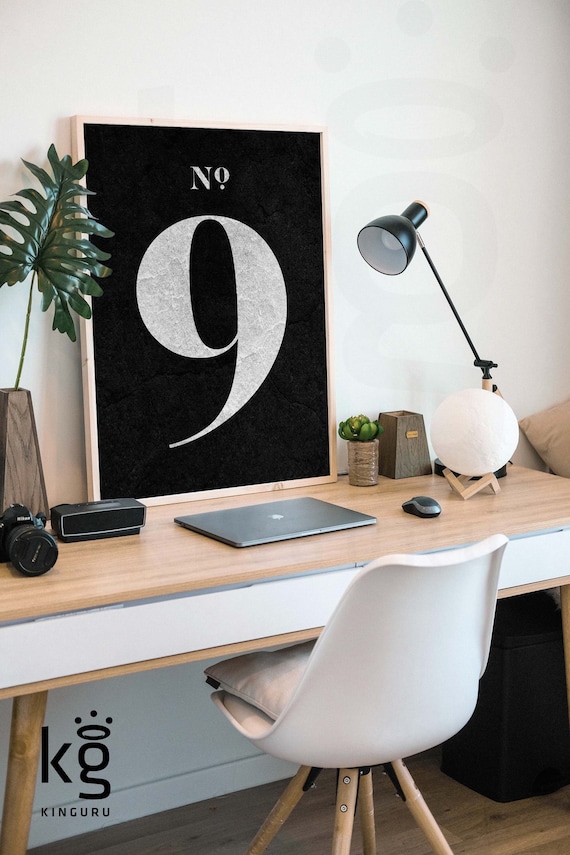 Number Print. 9. NINE. Modern Typography. Minimalist Wall Decor