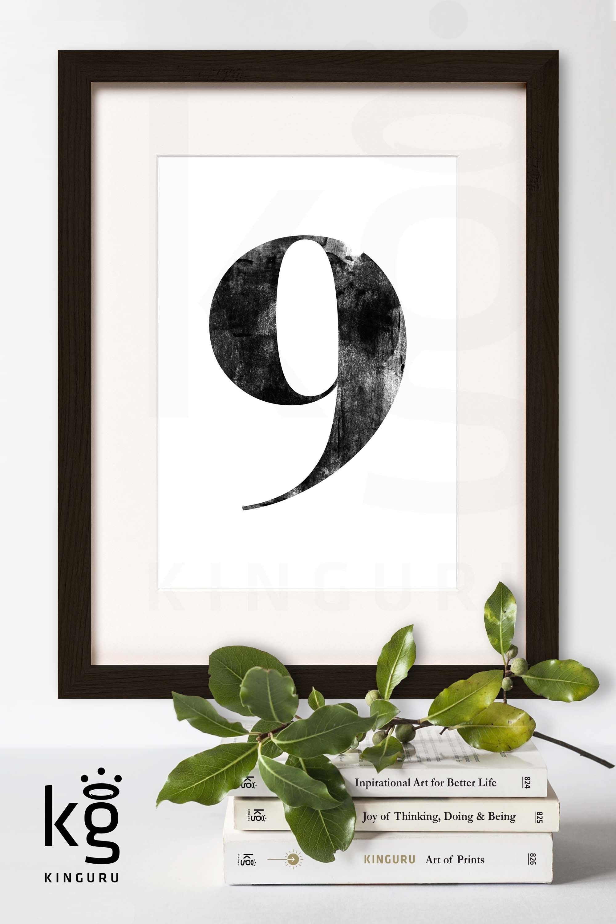 Number Print. 9. NINE. Modern Typography. Minimalist Wall Decor