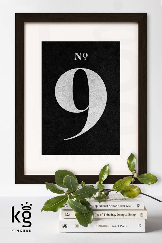 Number Print. 9. NINE. Modern Typography. Minimalist Wall Decor 