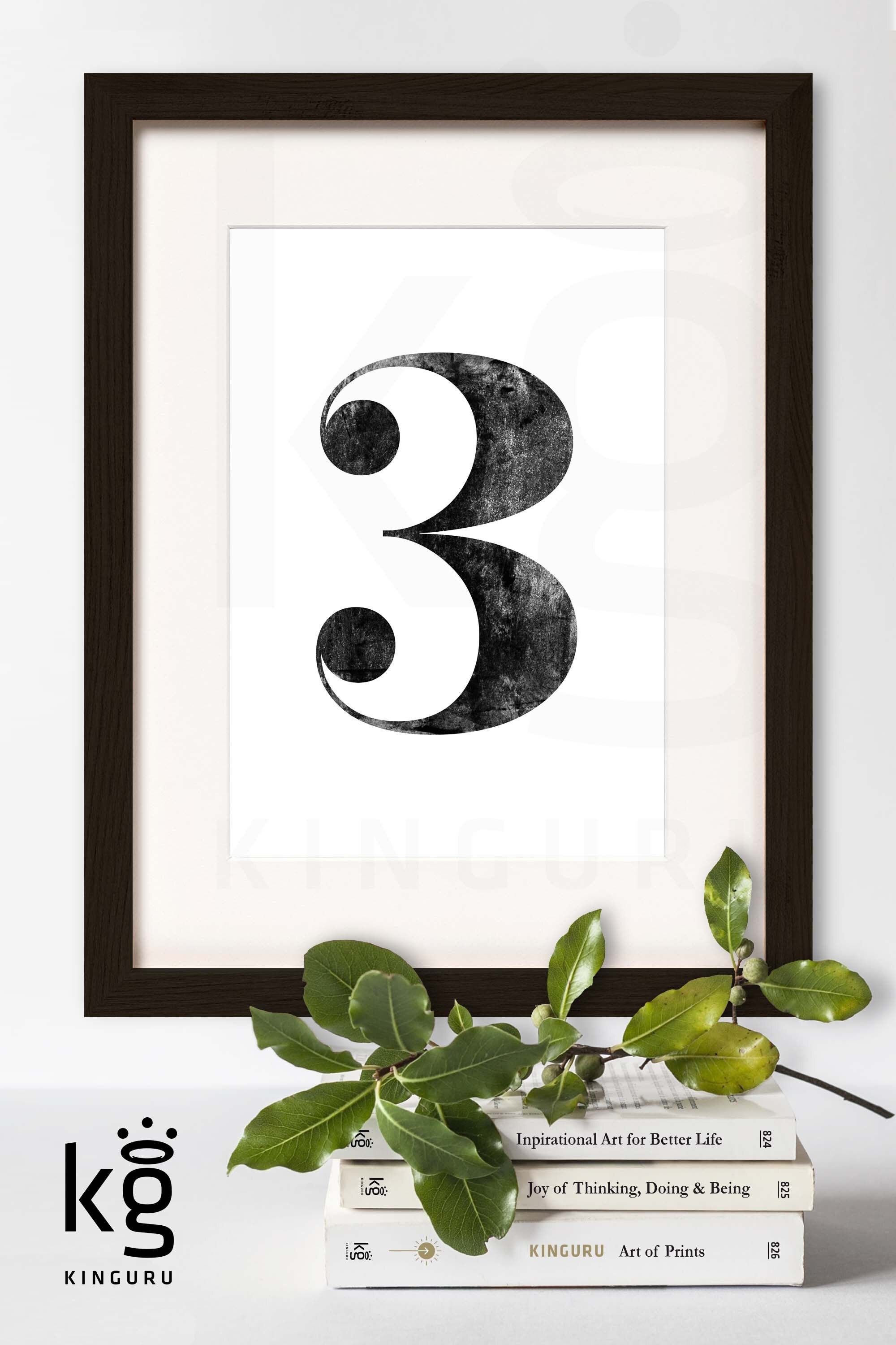 Number Print. 3. THREE. Modern Typography. Minimalist Wall Decor. High Resolution Poster. Digital Download