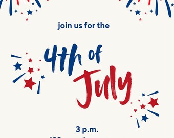 Editable 4th of July Invitation Template | Patriotic Fireworks (PDF)