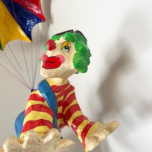 Vintage paper mache clown decor. hanging wall decor. Tlaquepaque Mexico Lacquer Lace Folk Art. gift for son. circus decoration