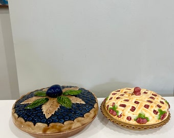 Vintage pie cover, berry ceramic cover lid, covered pie plate, kitchen storage,