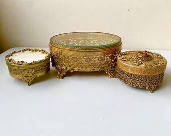 ヴィンテージインコレイストーンジュエリーボックス：ダブカメオの記念