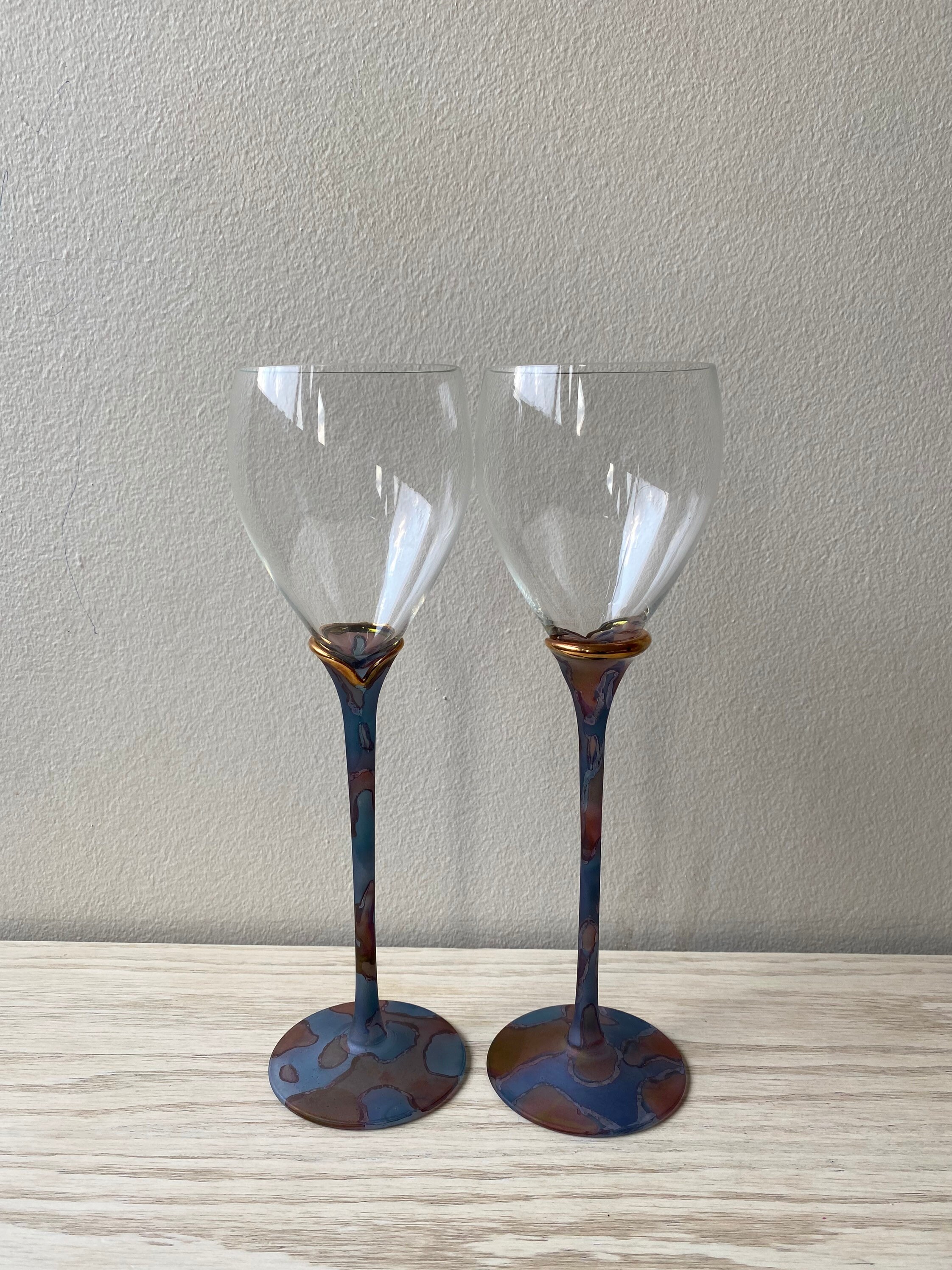 Vintage Wine Glasses/ Gold rim Champagne glass/ Hollywood Etsy