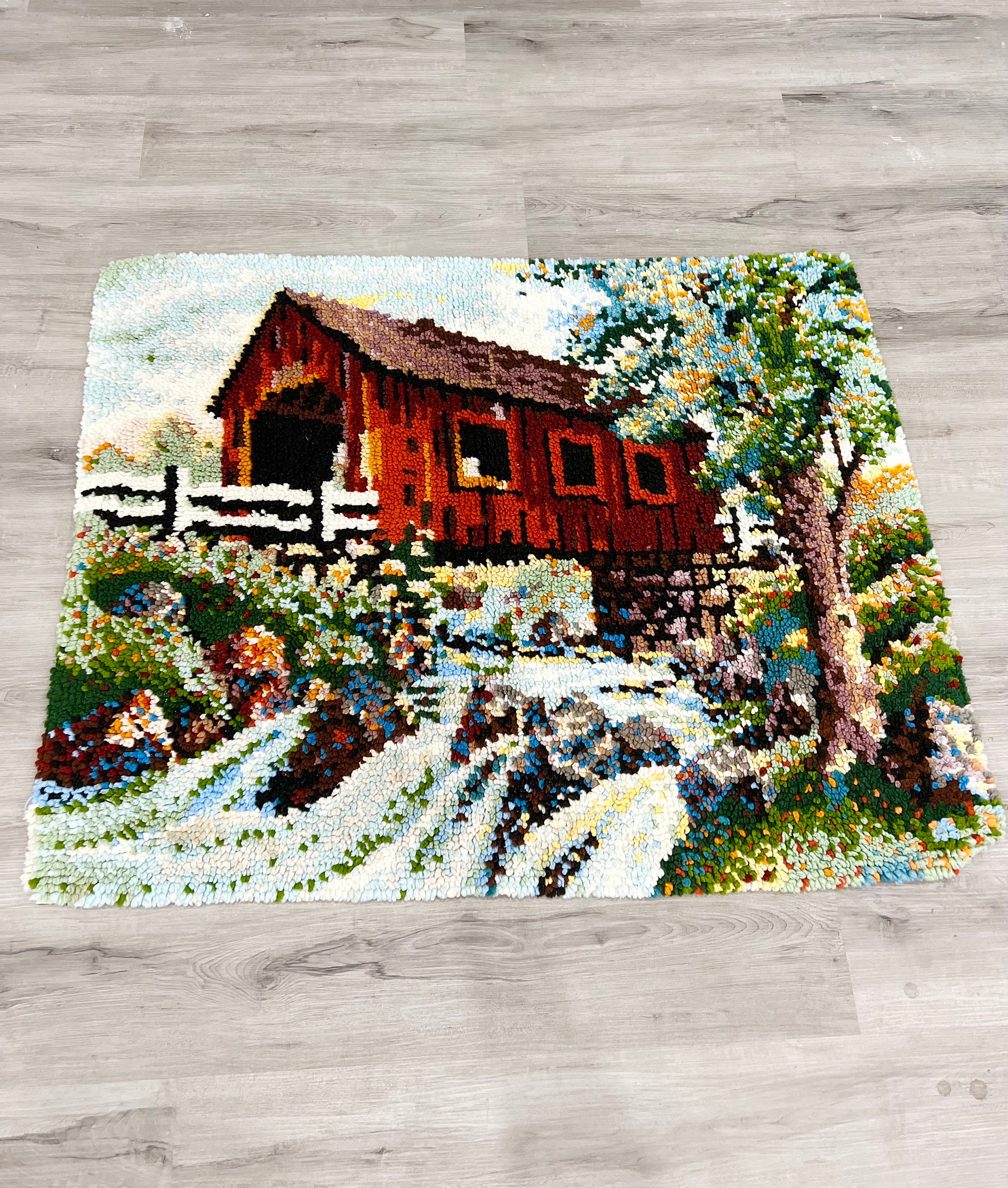 ○Hooked Rug○108cm×76cm 壁掛けラグ ヴィンテージ 絨毯 ○Hooked Rug