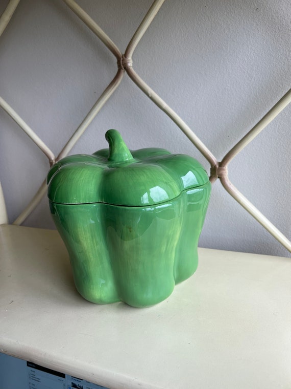 Vintage Ceramic Cookie Jar Green Pepper Cookie Jar Large Etsy