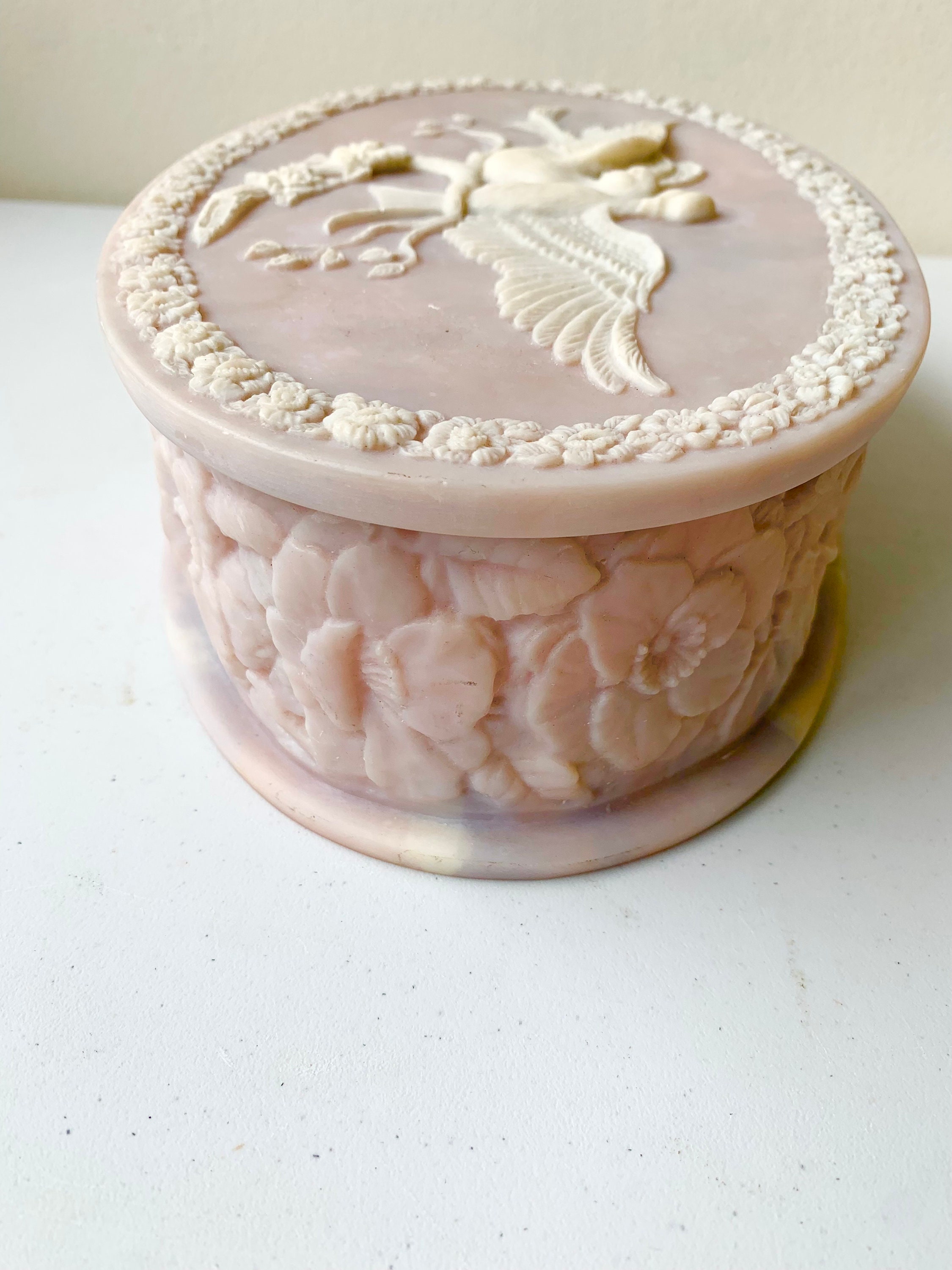 Vintage Incolay Stone Box. Genuine Incolay Box. Vanity Box