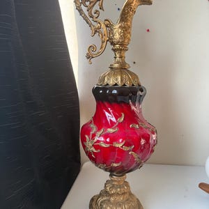 Vintage Baroque Red Glass Lamp with Gold Metal Details | Ornate Hollywood Regency Lighting | Unique Christmas Gift Idea