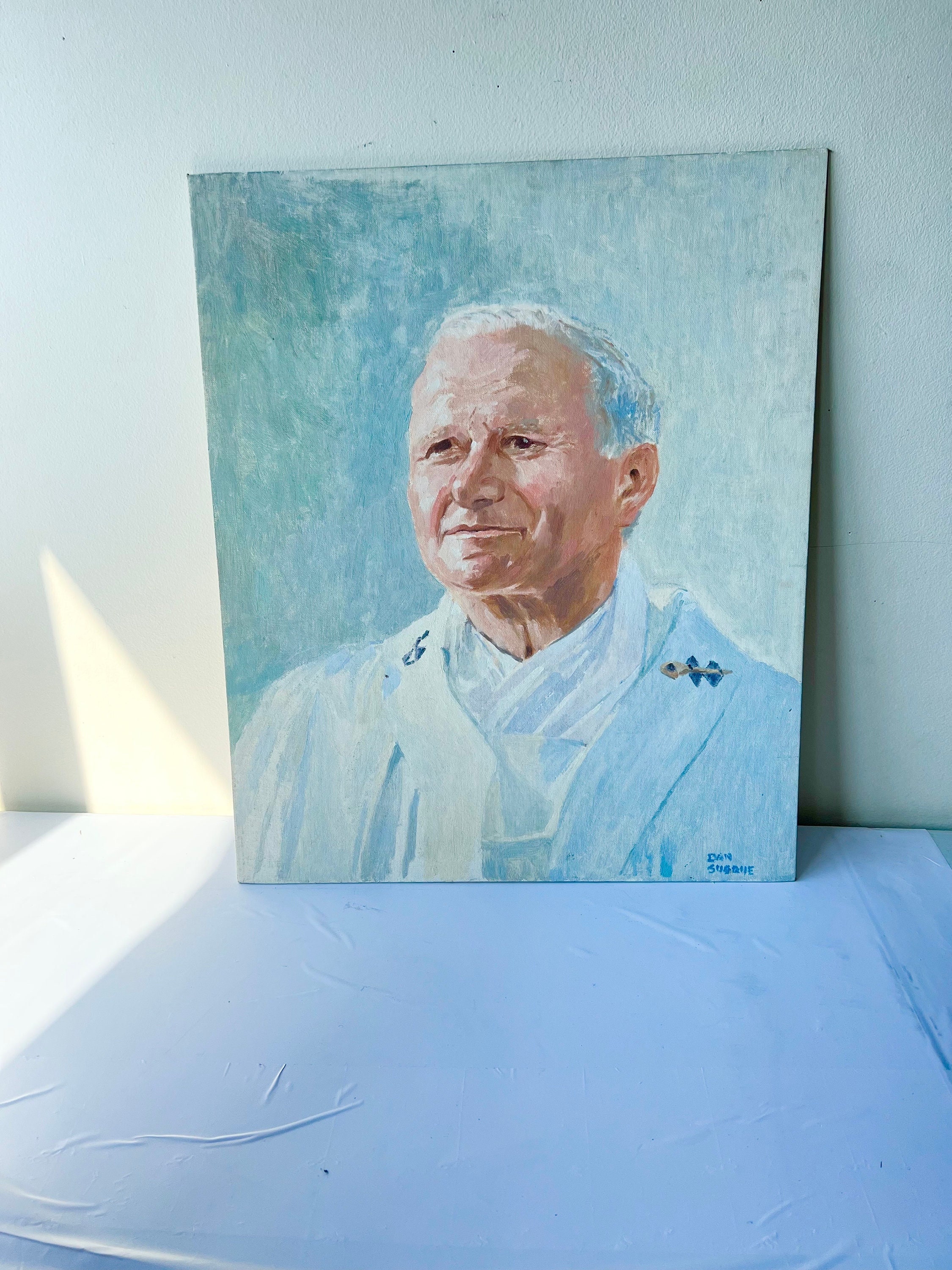 Vintage Oil Painting Portrait: Signed 1980s Artwork, Man on Canvas