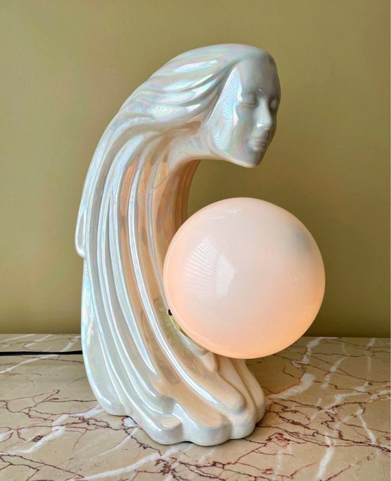 Vintage Lady Lamp Lady Flowing Hair Lamp White Lady Lamp Etsy