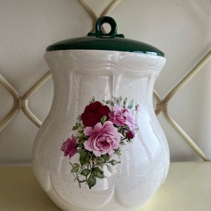 Vintage Floral Ceramic Cookie Jar: Kitchen Pantry Storage