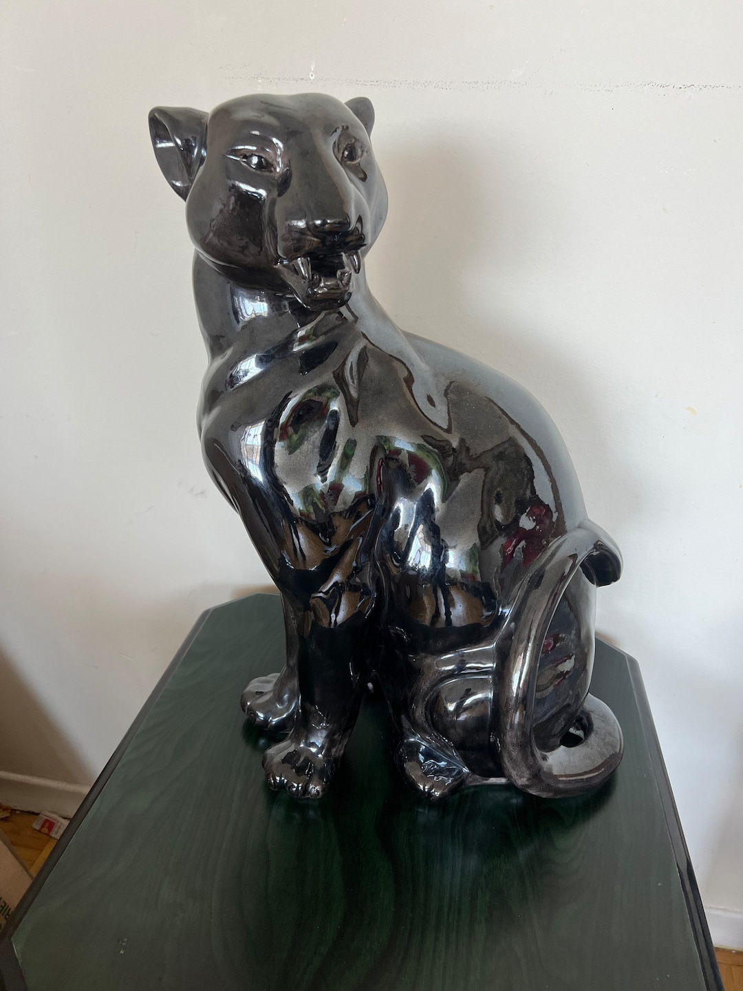 Vintage Black Panther Statue, Art Deco Panther, Sitting Black Panther