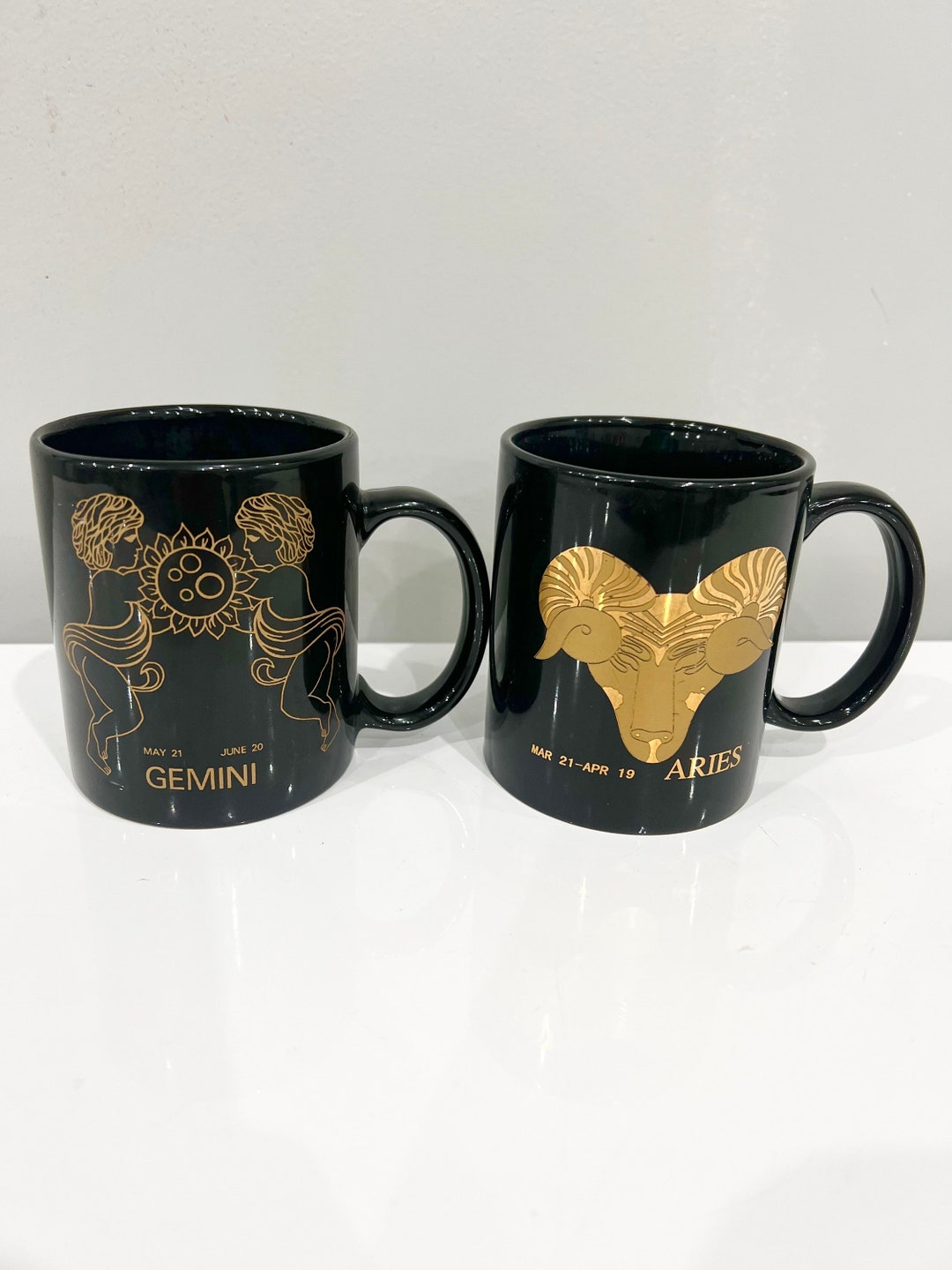 Vintage Aries Zodiac Sign Mug. Black Ceramic. Astrology Mug. Gemini