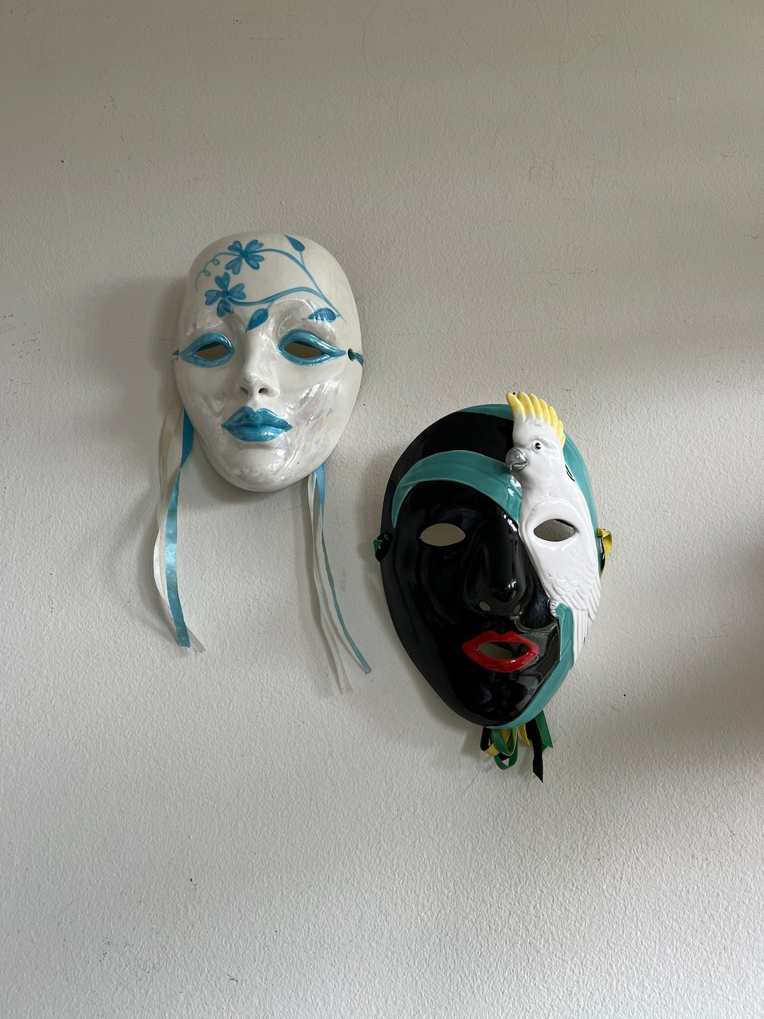 Vintage Ceramic Face Mask. Fancy Party Wall Decor. 80s Wall Decoration