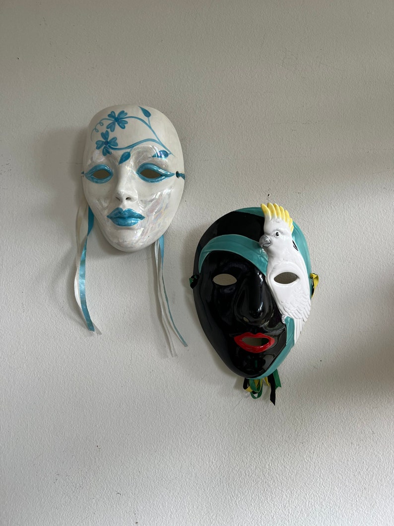 Vintage Ceramic Face Mask. Fancy Party Wall Decor. 80s Wall Decoration