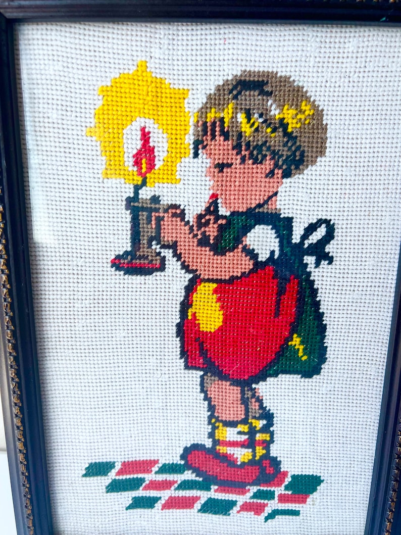Cross Stitch Painting. Twin Room Decor. Cross Stitch Artwork. Half