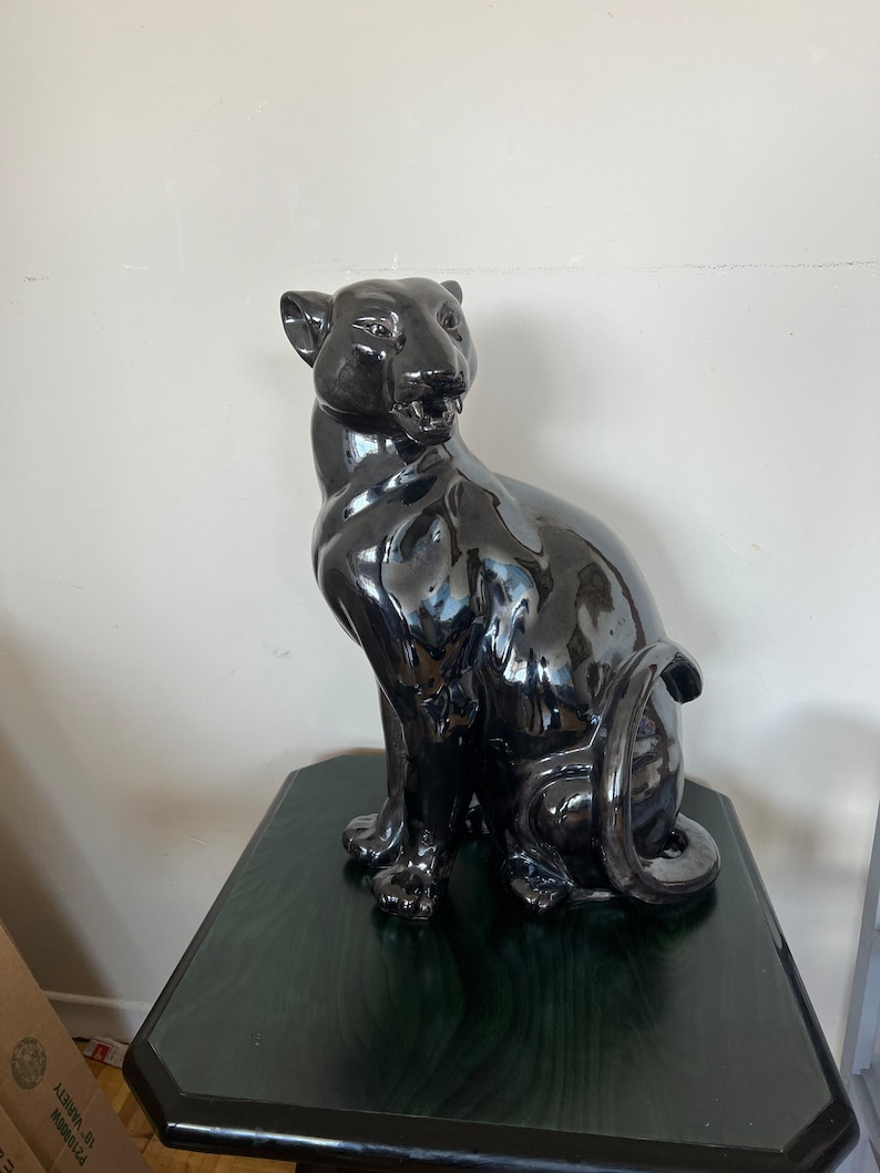 Vintage Black Panther Statue, Art Deco Panther, Sitting Black Panther