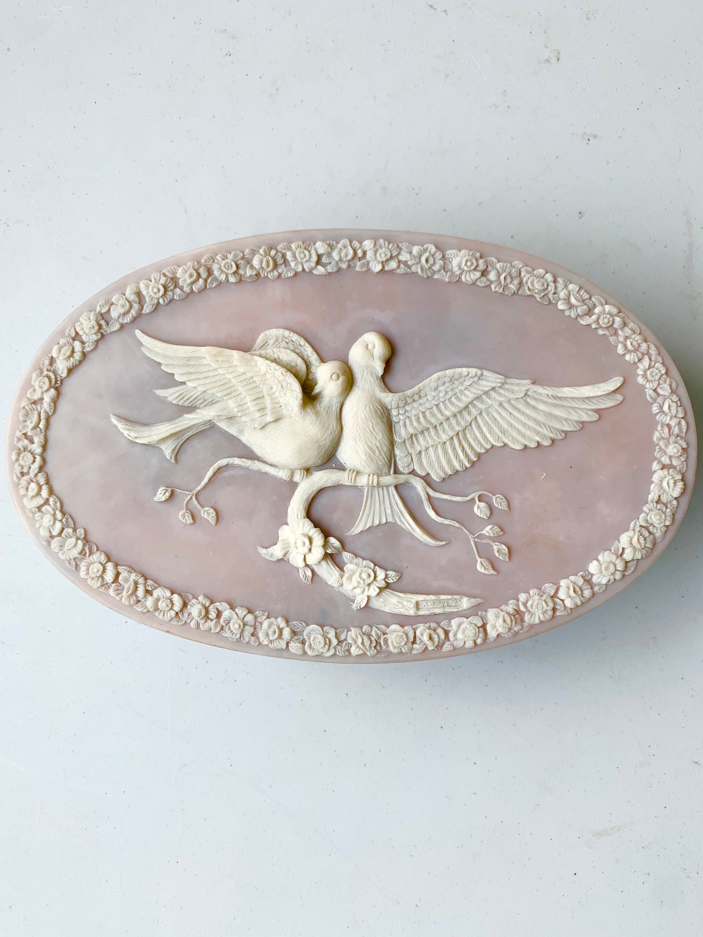 Vintage Incolay Stone Box. Genuine Incolay Box. Vanity Box