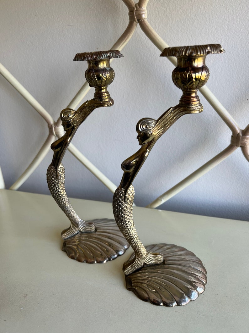 Vintage brass mermaid shops candle holder, solid brass sculpture, holiday gift,