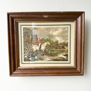 Vintage Framed Fox Hunt Print: English Equestrian Wall Art