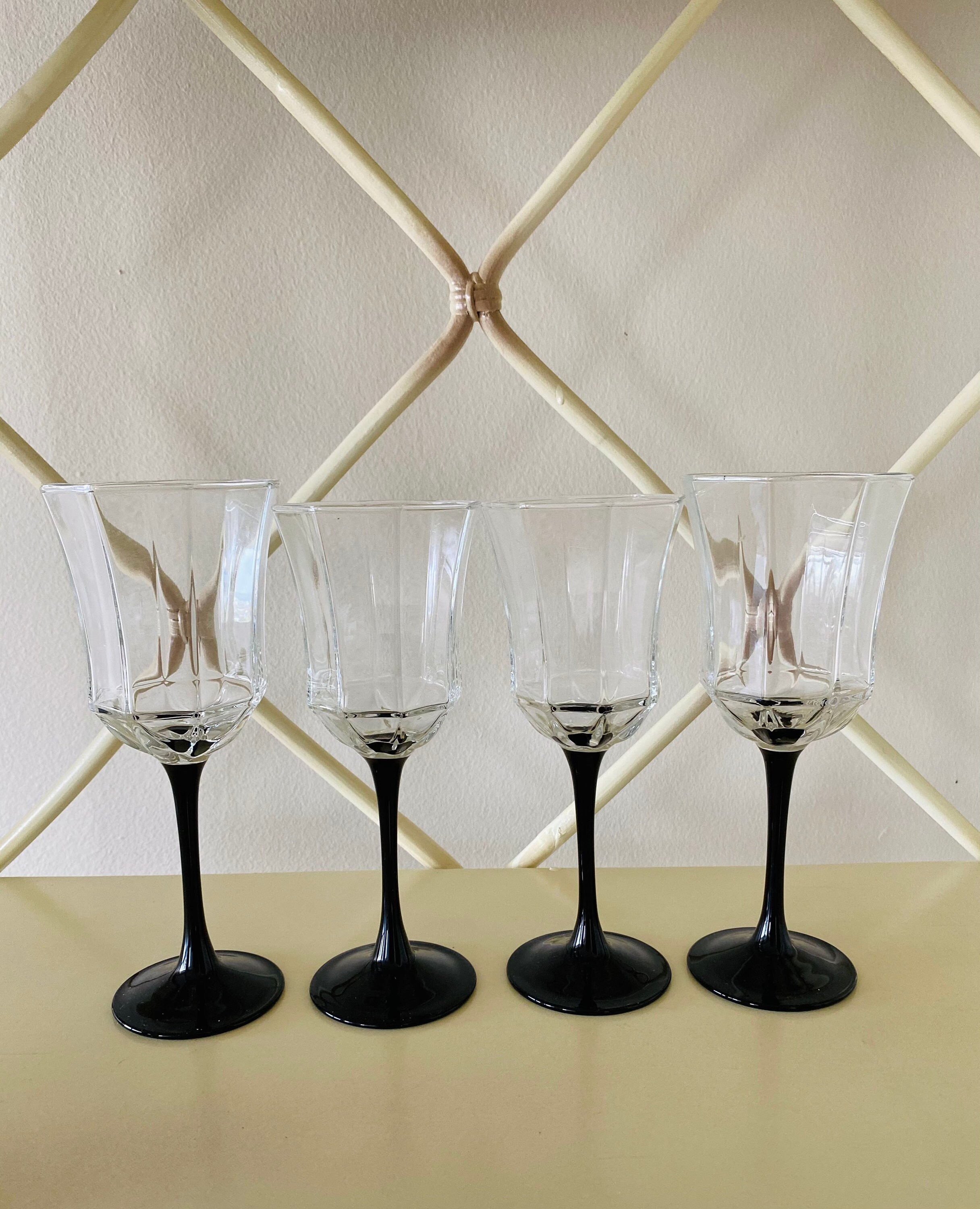Black stem Crystal Champagne Glasses/Luminarc France Octagonal Etsy