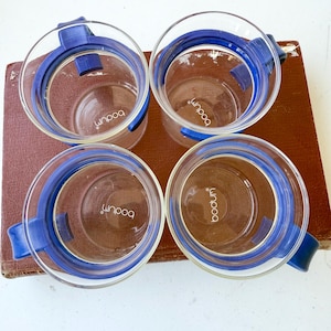 vintage bodum. set of 4 pcs. blue french press.. glass bodum. clear glass. vintage 1970&#39;s.