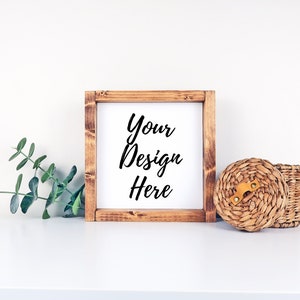 Wood Sign Mock Up | 8x8 Wood Frame Mockup Styled Product Photography