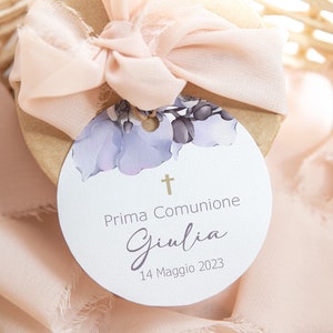 Set 20 Tag Comunione con Eleganti fiori Lilla