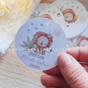 Set 20 Tag tonde Nascita /Battesimo con delicati disegni acquarellati per bimbo