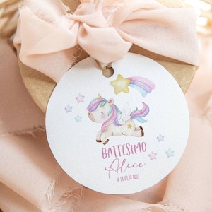 Set 20 Tag Nascita /Battesimo bimba con unicorno acquarellato