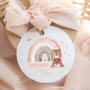 Set of 20 Birth/Baptism Tags with delicate watercolor drawings for boys and girls