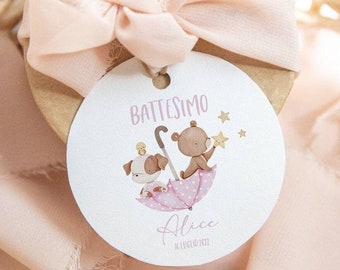 Set 20 Tag battesimo/nascita bimba con bellissimi e delicatissimi disegni