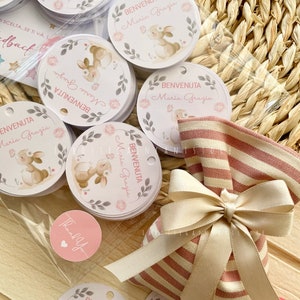 Set 20 Tag Coniglietta bimba Nascita /Battesimo Bimba con delicati disegni acquarellati
