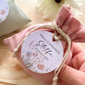 Set di 20 Tag tonda Nascita/Battesimo/Comunione con delicati disegni acquarellati bimba