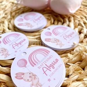 Set di 20 Tag tonda Nascita/battesimo con delicati disegni acquarellati bimba
