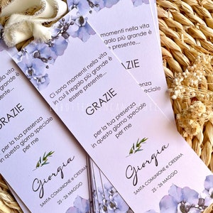 Segnaposto Prima Comunione con fiori lilla PERSONALIZZABILE