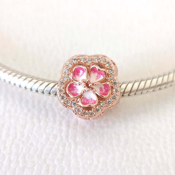 Rosa glanzende Pfirsichbluten Charme passt Pandora Charms Armband Geschenk fur Sie Halskette Anhanger Mode Schmuck Geschenk Rose Gold Charm Perle Etsy