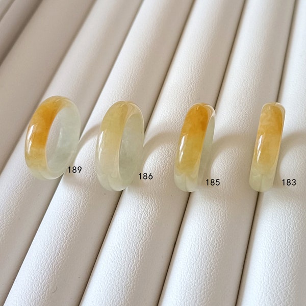 4 1/4US Jade Ring Translucent Icy Natural Yellow Jade Ring Burma Grade A untreated jadeite Bands Ring for Woman Tail Rings 47.5MM