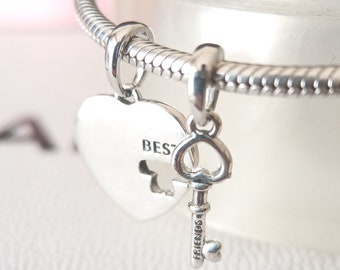 Heart lock key Dangle Charm Fits Pandora Bracelet/Gift for Her/Jewelry for Women Girl Gift 925 Silver European Charm Bead