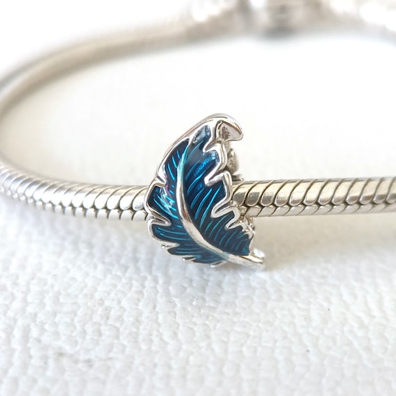 Blue Curved Feather Charm for Pandora Bracelet gift for Her necklace Pendant handmade Charm Gift 925 Silver Charm Bead Etsy UK
