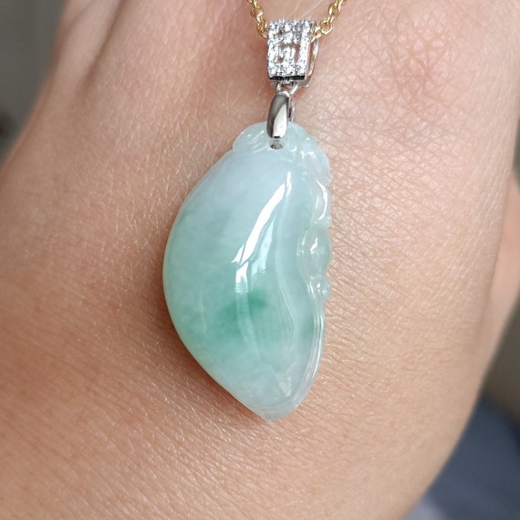 Jadeite Jade Pendant Ice Embellish White Green Jadeite Pendant Burma Natural Grade A Untreated Jade Pendant 45cm Chain Etsy Canada