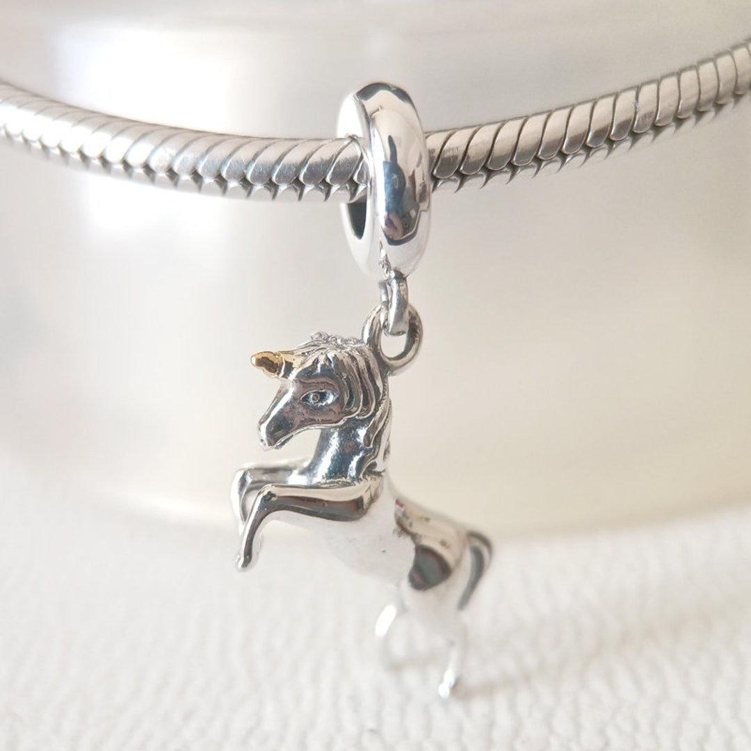 GNOCE Unicorn Charm Pendant Sterling Silver With Pink CZ - Fits Pandora Bracelets & Necklaces