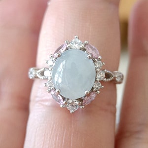 Jade Ring Old pit Icy Denim Blue Translucency Jadeite Rings Natural Burmese Jadeite Authentic Type A Untreated 925 Silver Gift for her